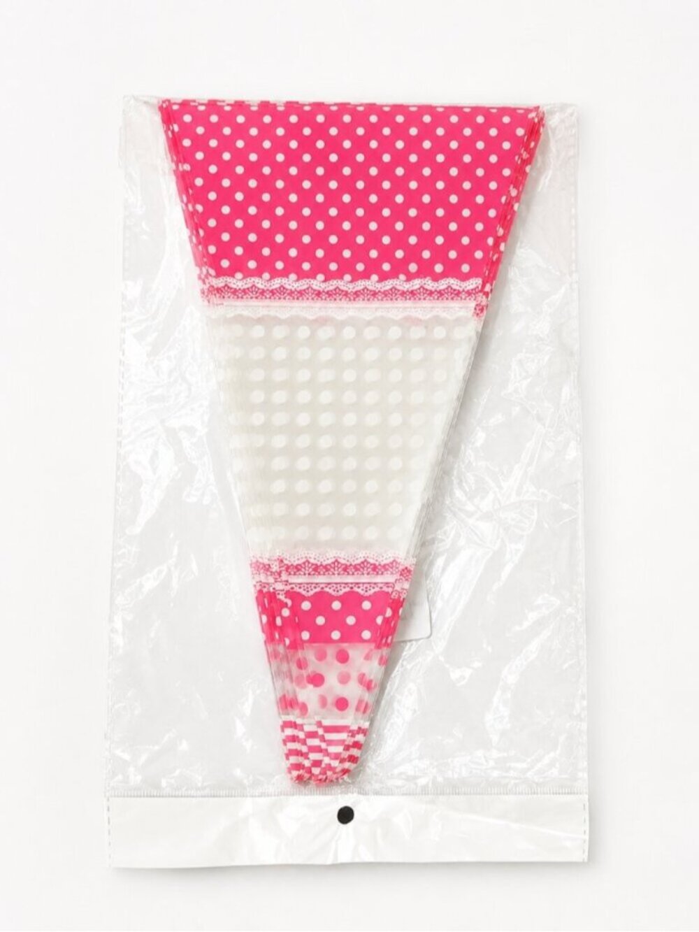 50pc Pink Polka Dot Cellophane Cone Treat Bags 18x30cm Party Candy Favor Bags